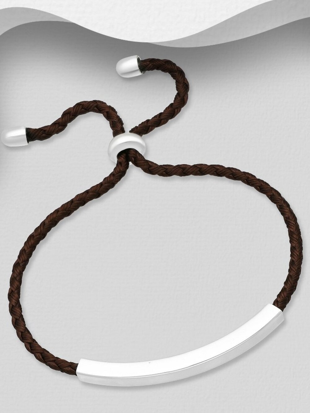 925 Sterling Silver Engravable Tube with Adjustable Thread Bracelet